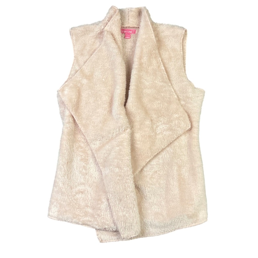 Say What? Faux Fur Vest Kids L 14/16 Blush Pink Open Front Drape Neck Soft Fuzzy